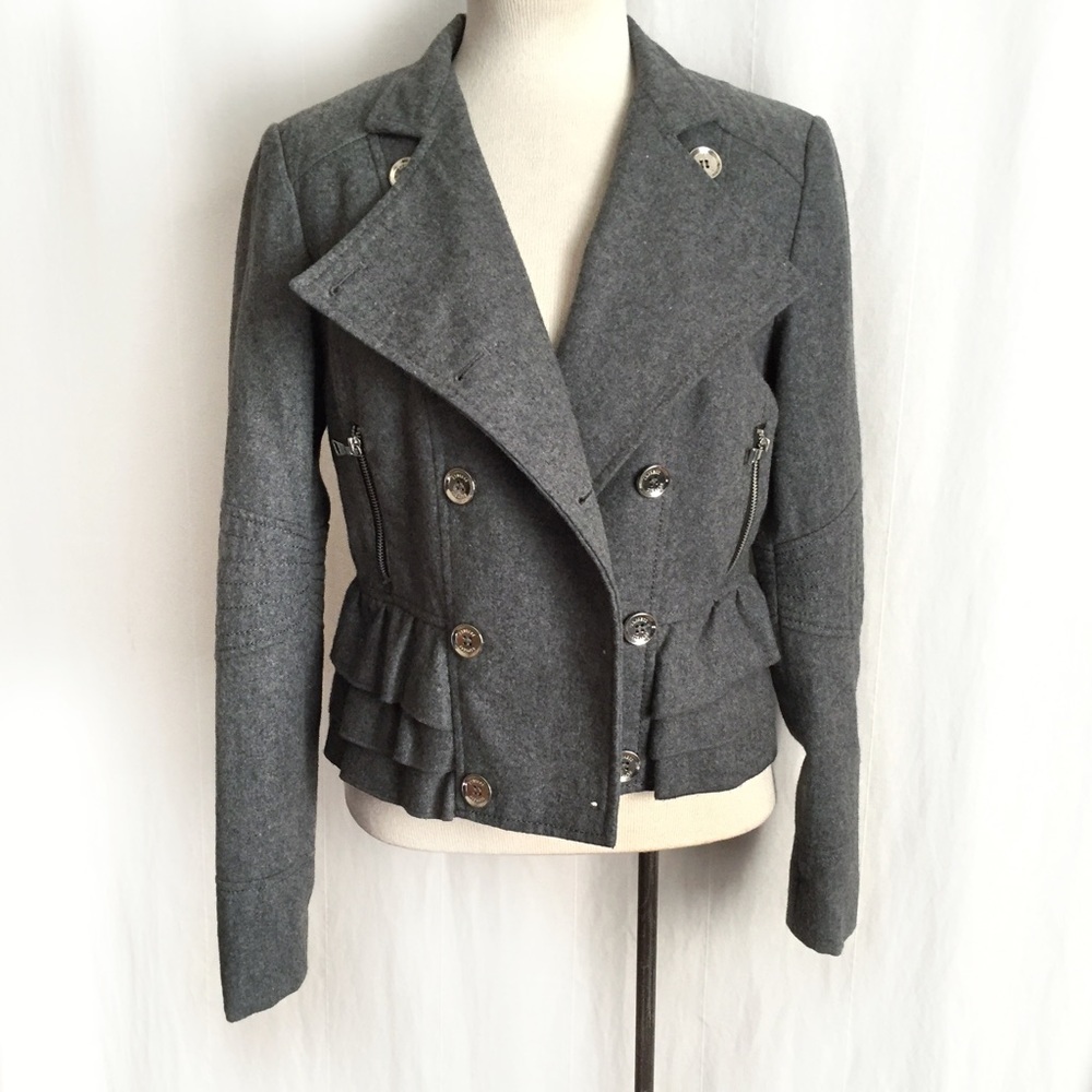 Express Gray Ruffled Bottom Wool Jacket - Picture 4 of 8